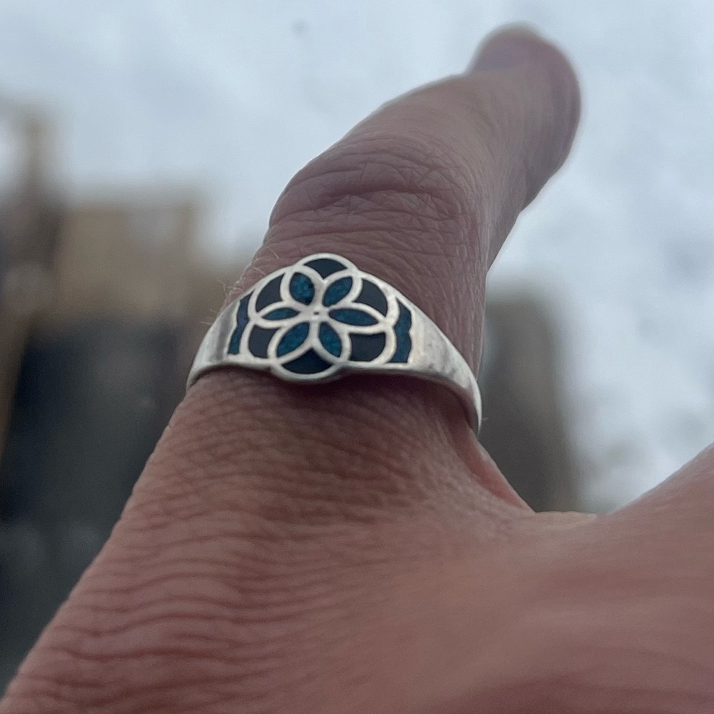Silver and turquoise flower ring